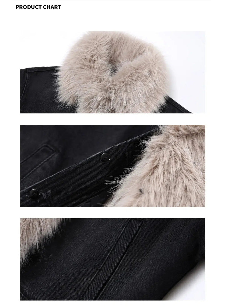 Faux Fur Collar Denim Jacket with Plush Lining