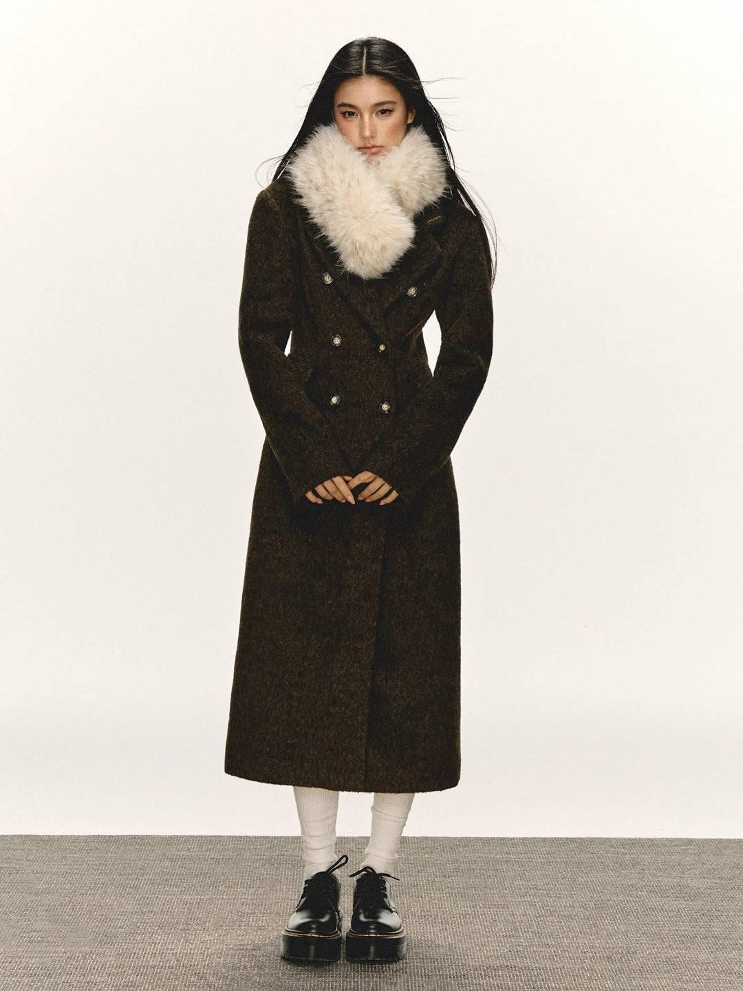 Faux Fur Collar Long Coat