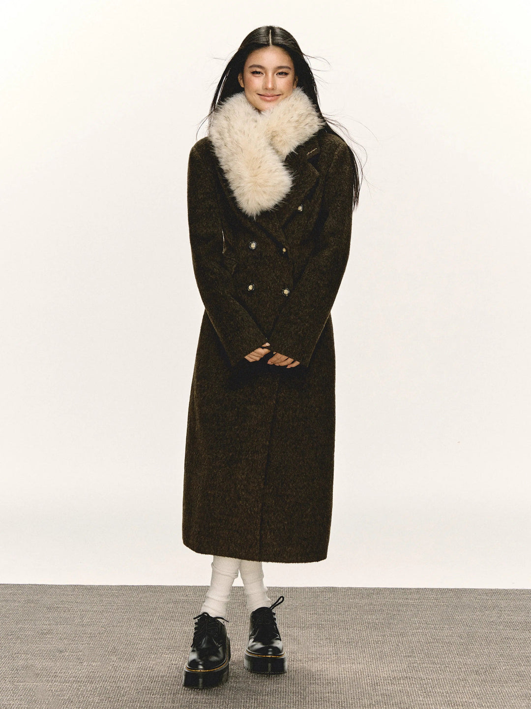 Faux Fur Collar Long Coat