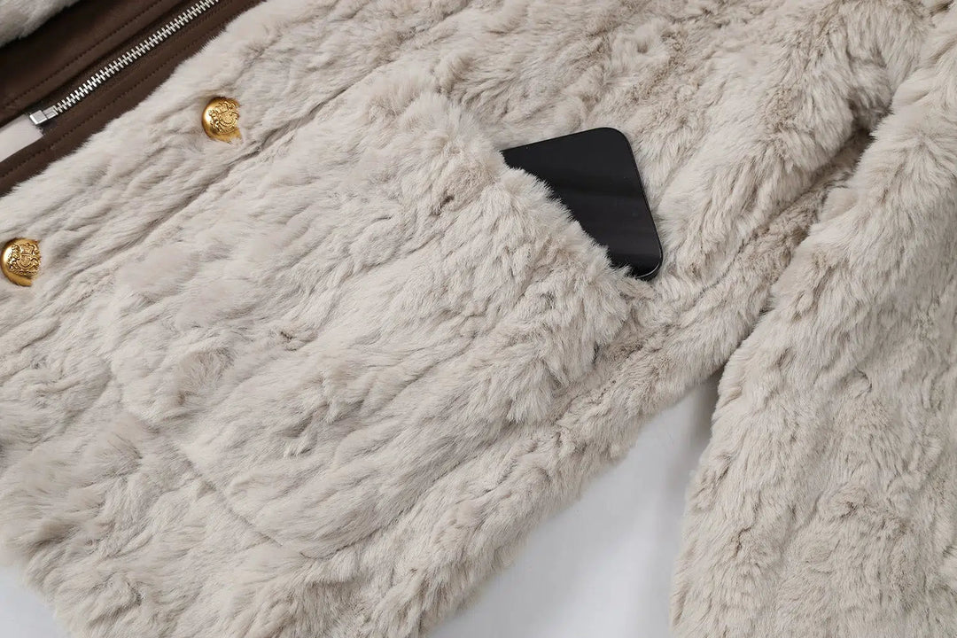 Faux Fur Contrast Collar Coat