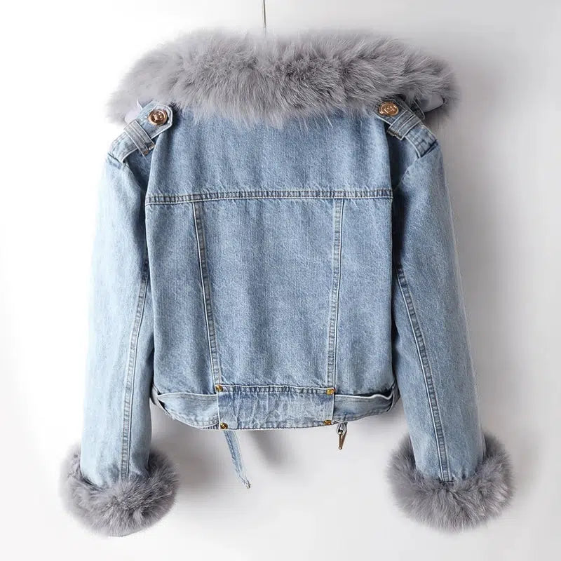 Short Faux Fur Denim Jacket