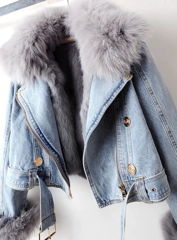 Short Faux Fur Denim Jacket