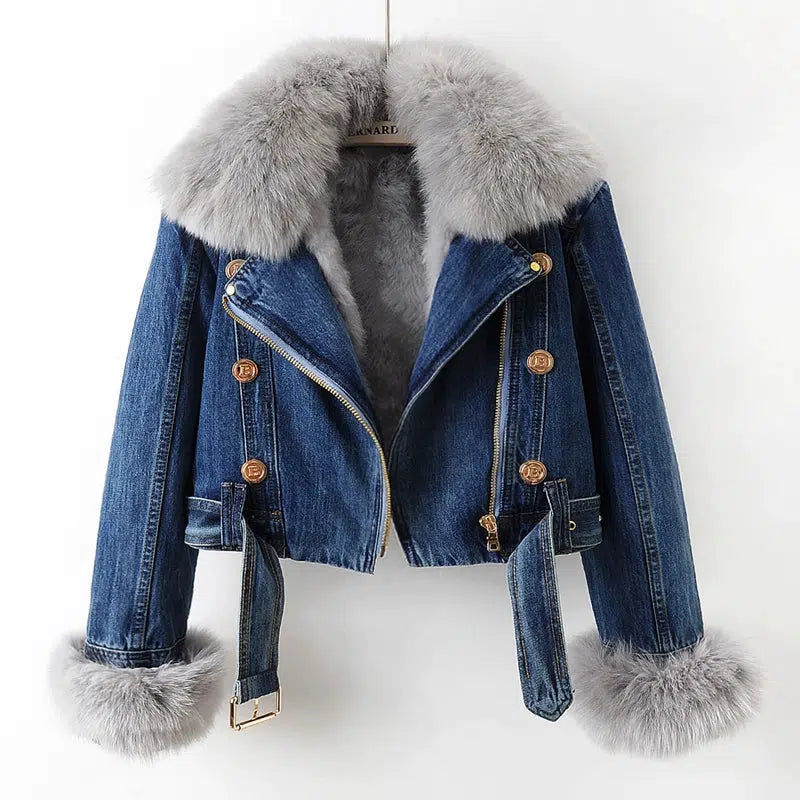 Short Faux Fur Denim Jacket