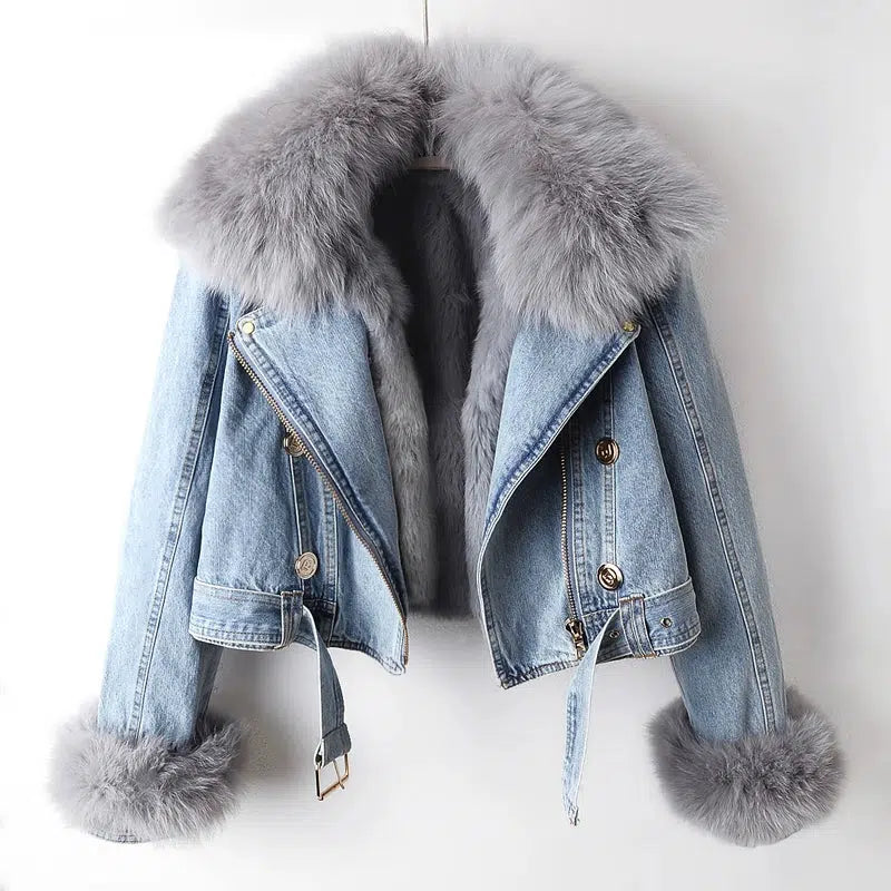 Short Faux Fur Denim Jacket