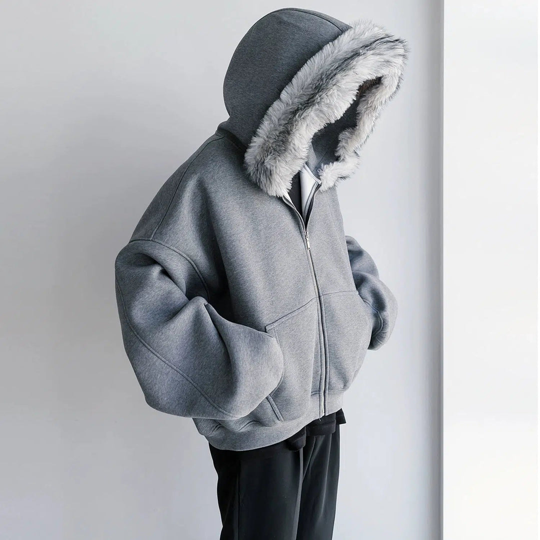 Faux Fur Hooded Zip-Up Hoodie