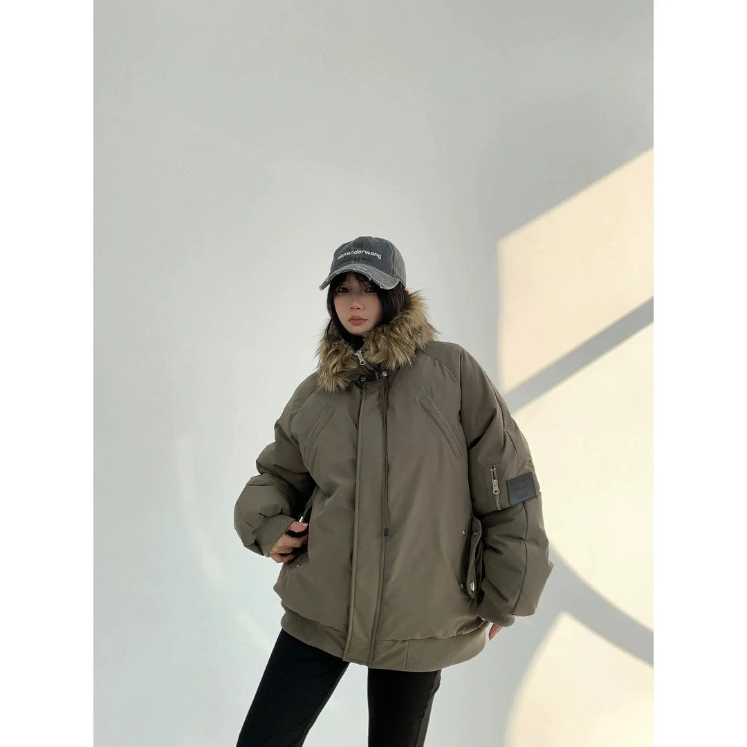 Faux Fur Trim Hooded Puffer Coat