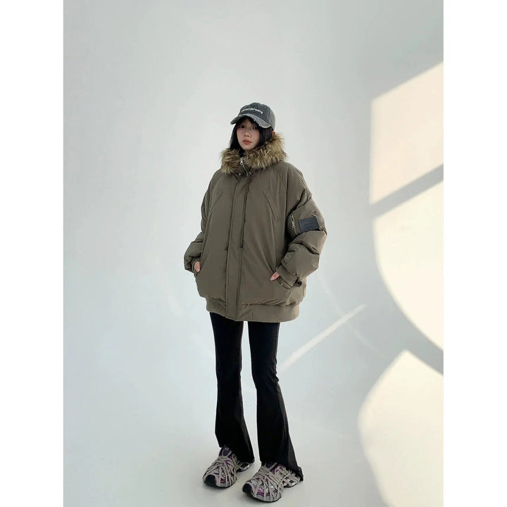 Faux Fur Trim Hooded Puffer Coat