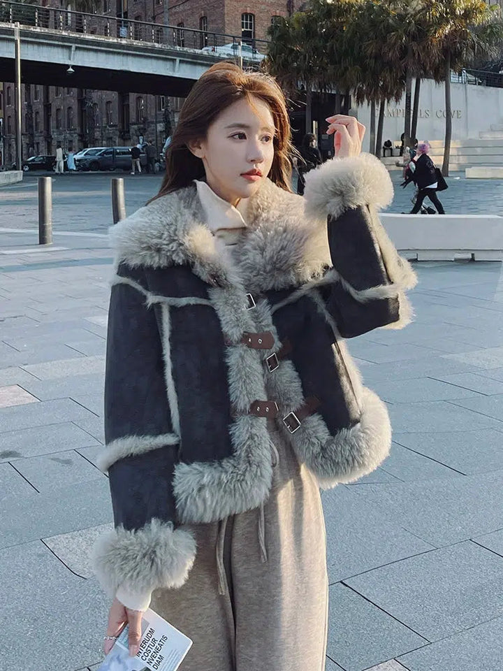 Faux Fur Trimmed Buckle Coat