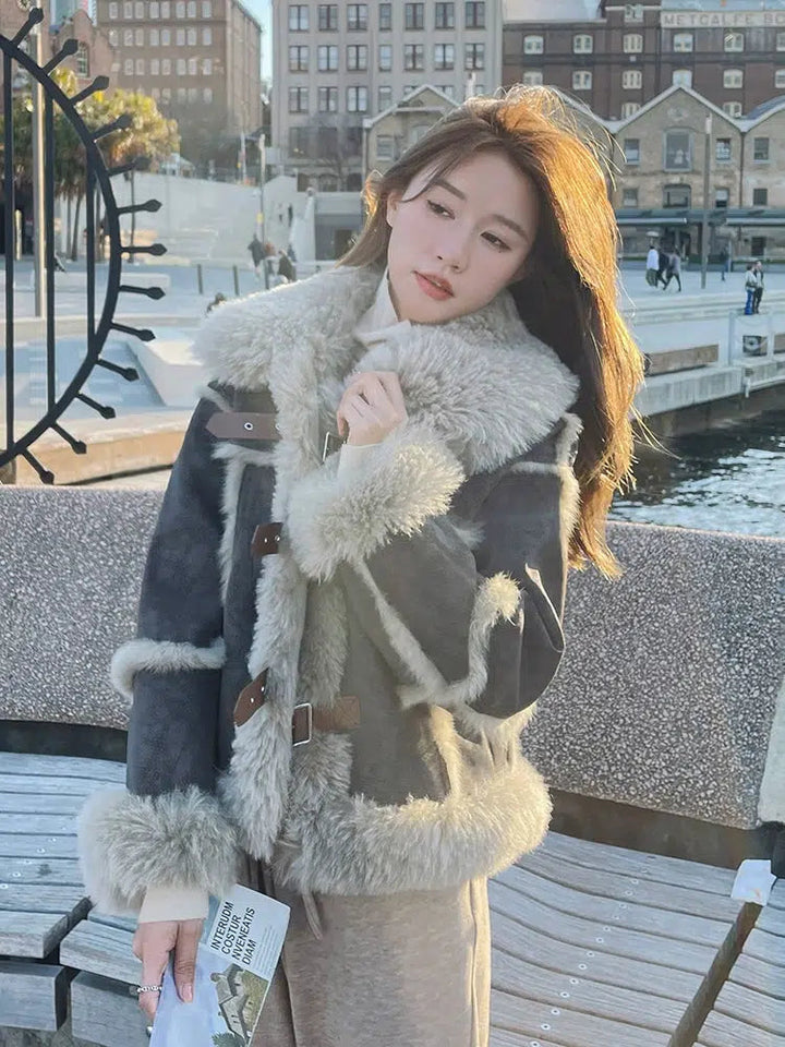 Faux Fur Trimmed Buckle Coat