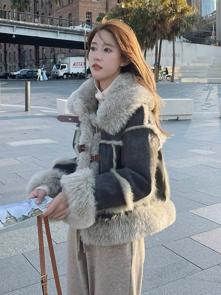 Faux Fur Trimmed Buckle Coat