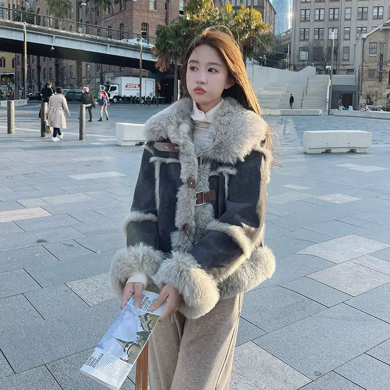 Faux Fur Trimmed Buckle Coat