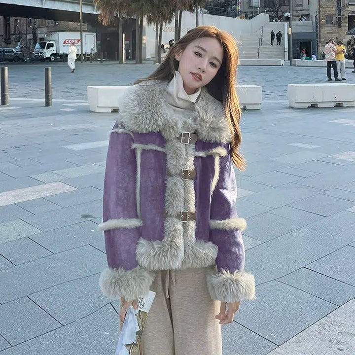 Faux Fur Trimmed Buckle Coat