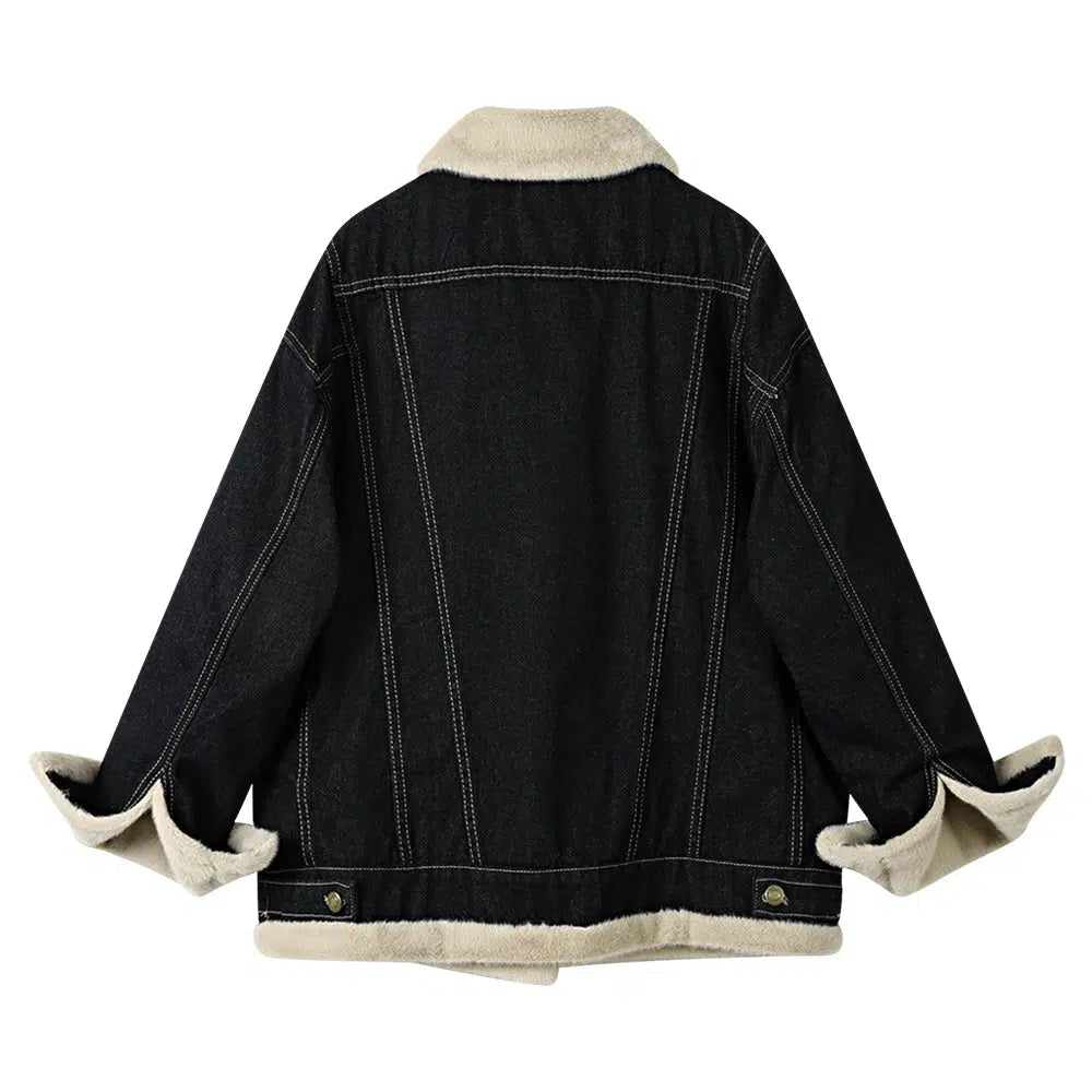 Faux Shearling Lined Denim Coat