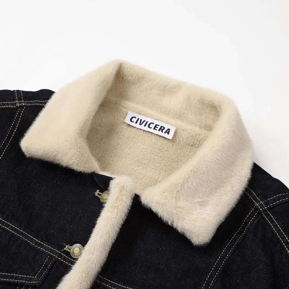 Faux Shearling Lined Denim Coat