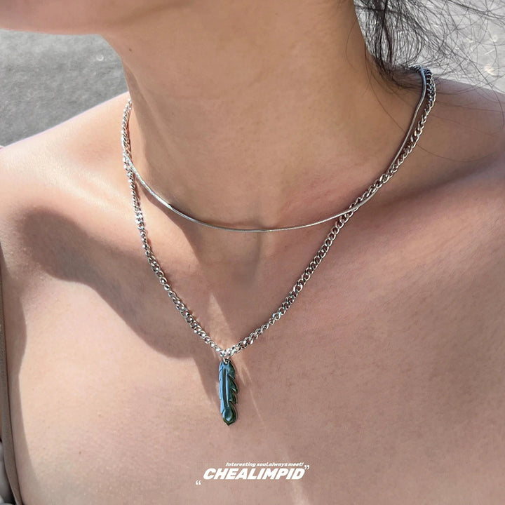 Feather Pendant Layered Necklace