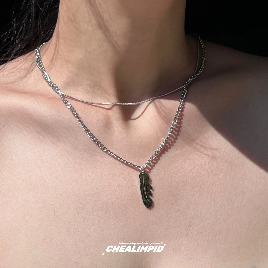 Feather Pendant Layered Necklace