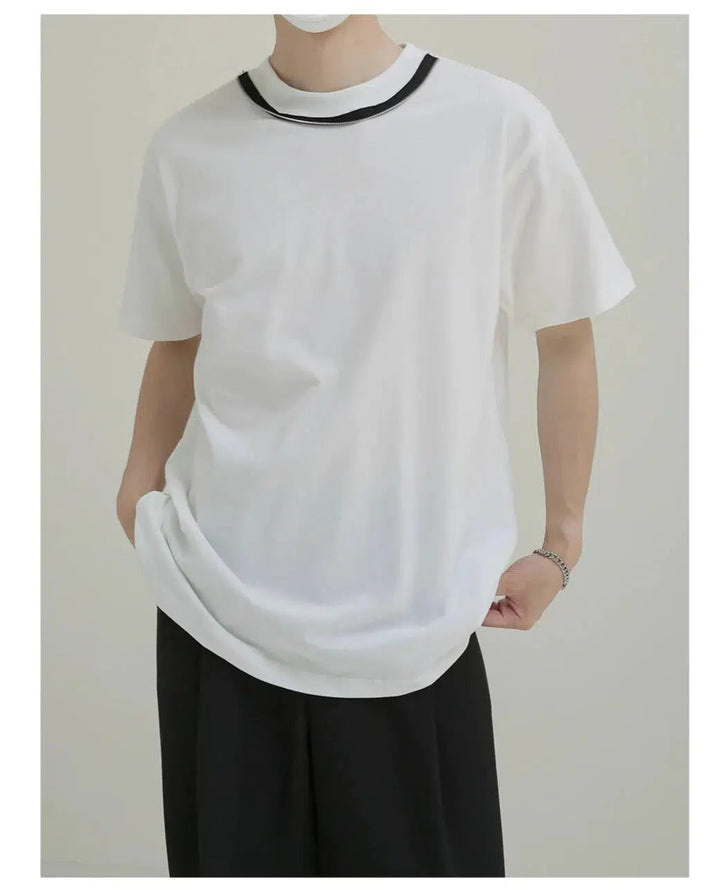 Fitted Collar Zipper Design T-shirt