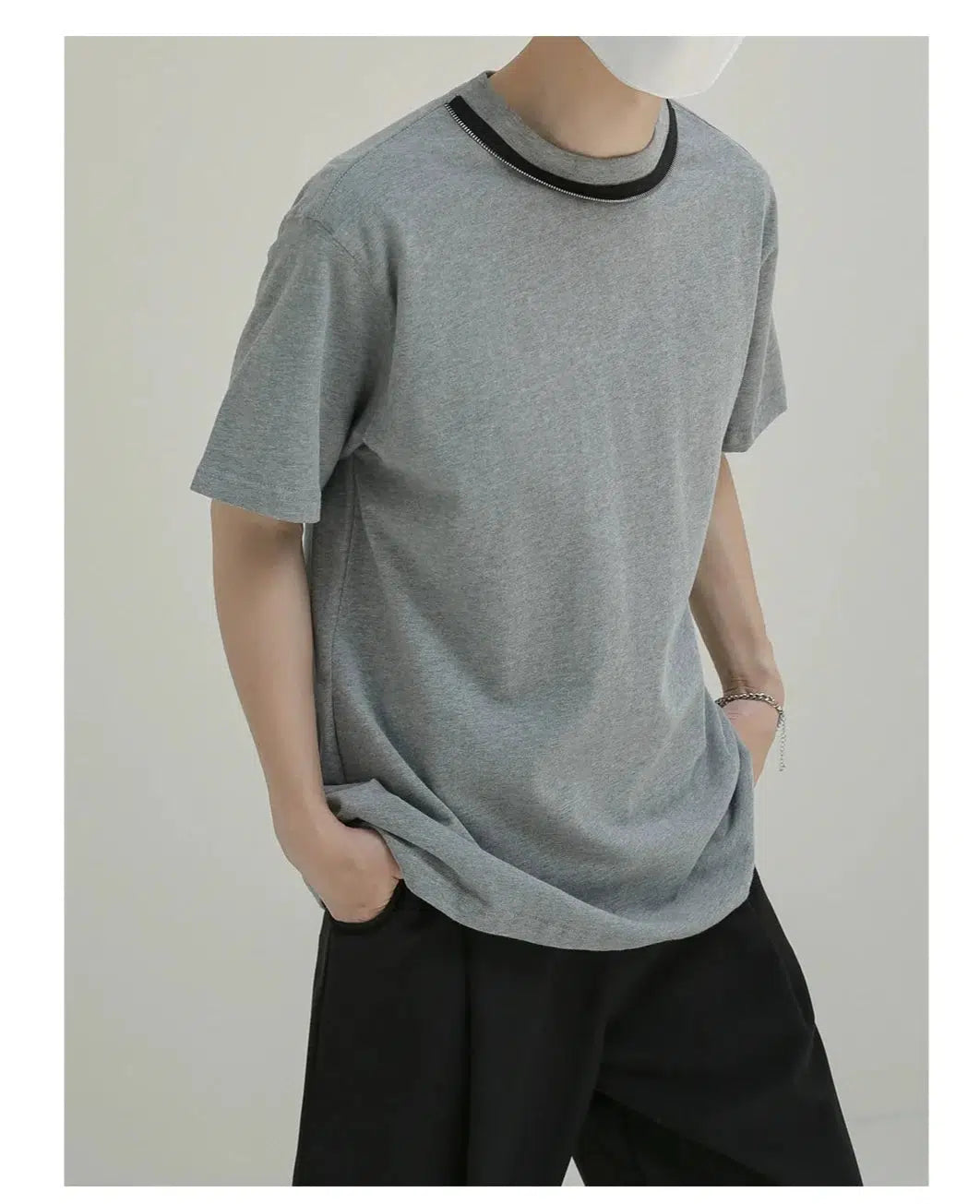 Fitted Collar Zipper Design T-shirt