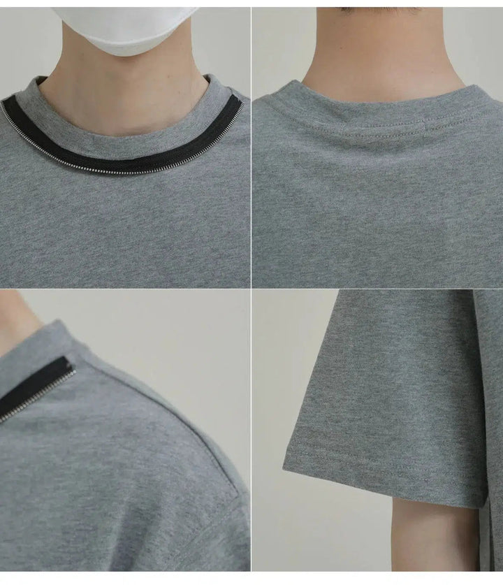 Fitted Collar Zipper Design T-shirt