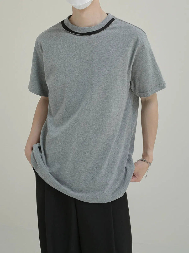 Fitted Collar Zipper Design T-shirt