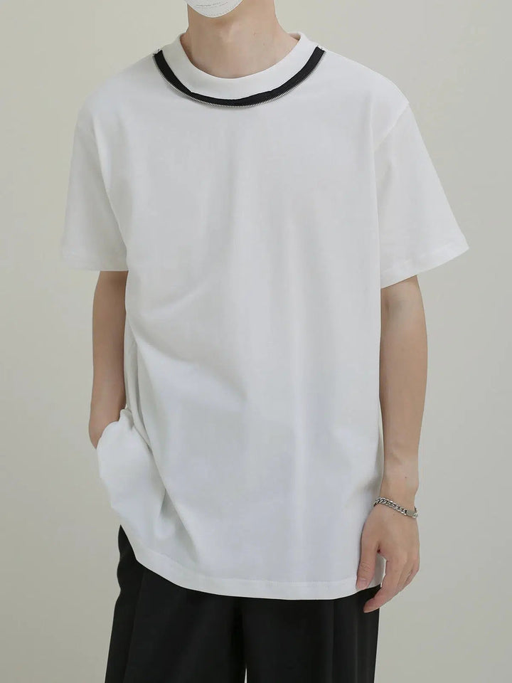 Fitted Collar Zipper Design T-shirt