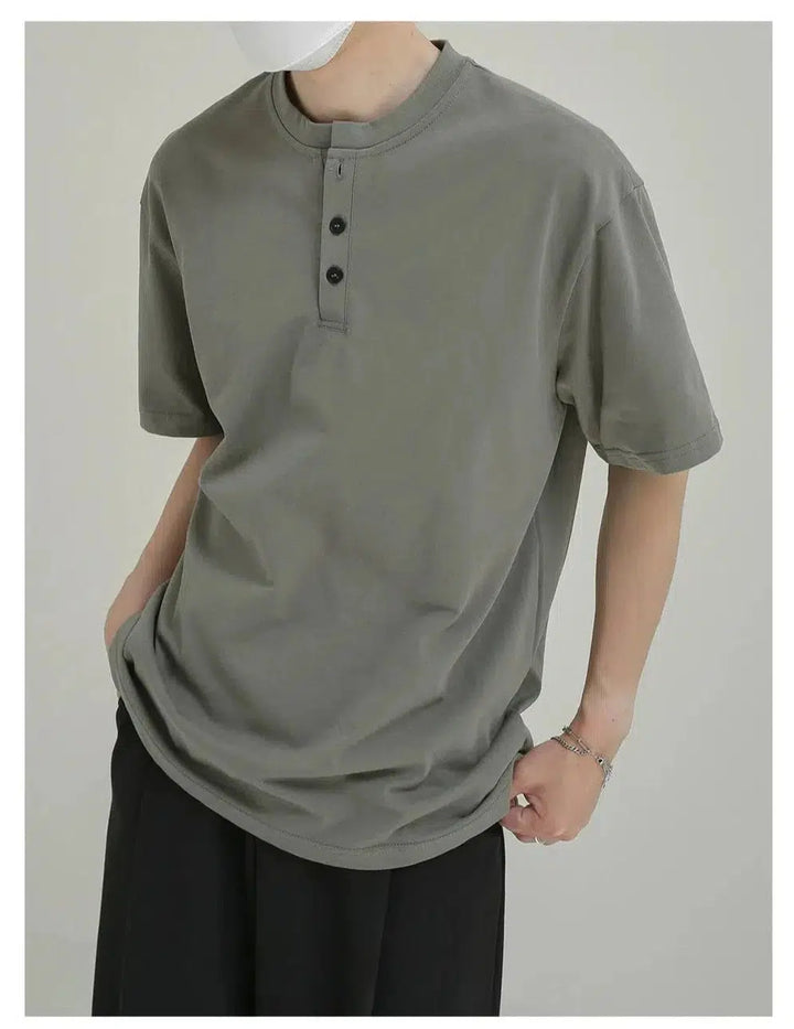 Fitted Thin Henley Neck T-shirt