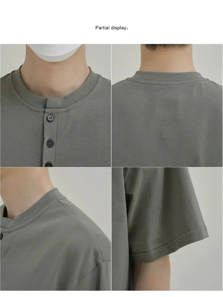 Fitted Thin Henley Neck T-shirt