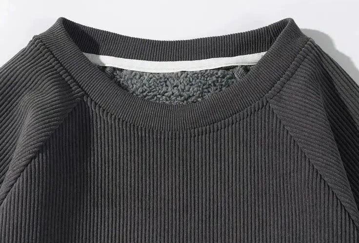 Fleece Corduroy Velvet Crew Neck Sweatshirt