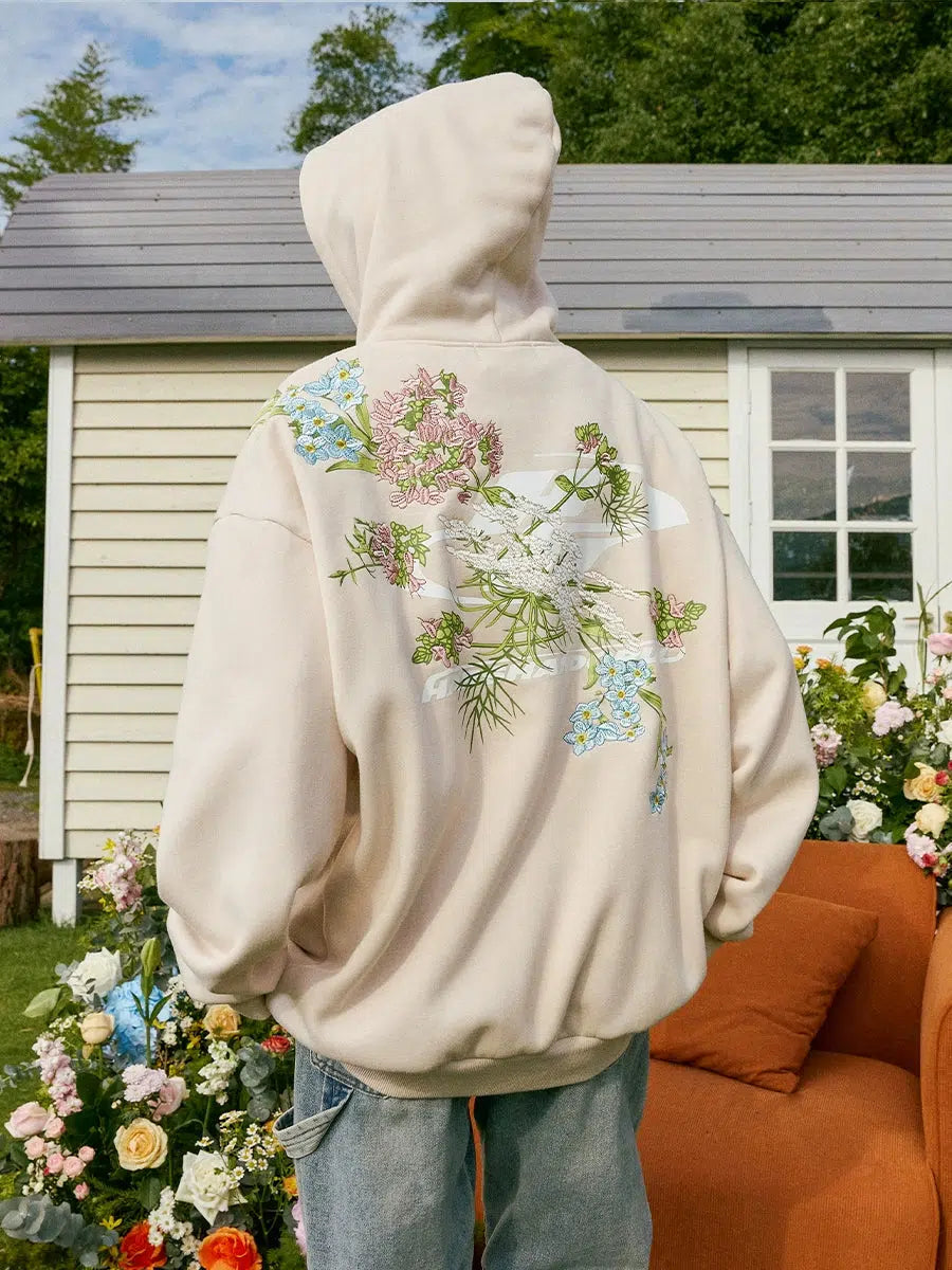 Floral Embroidered Logo Hoodie