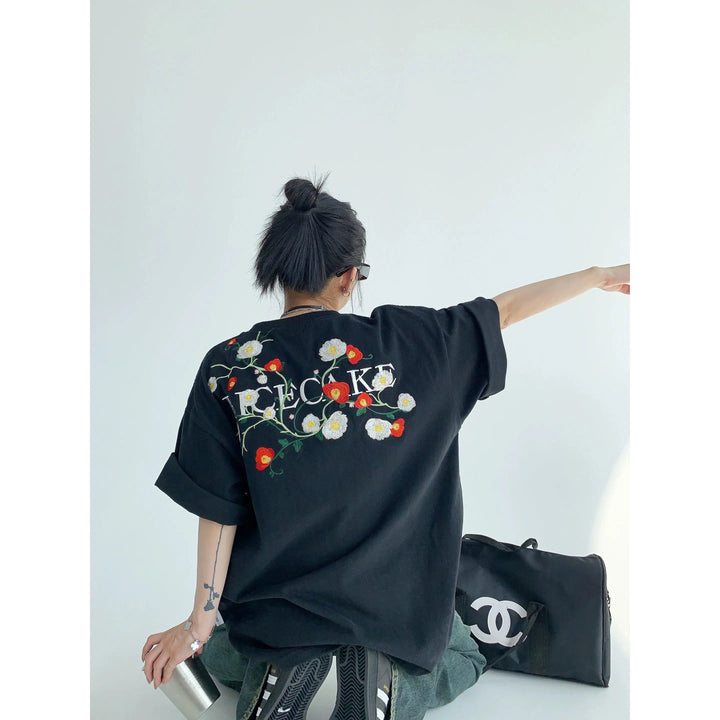 Floral Embroidered Oversized T-Shirt