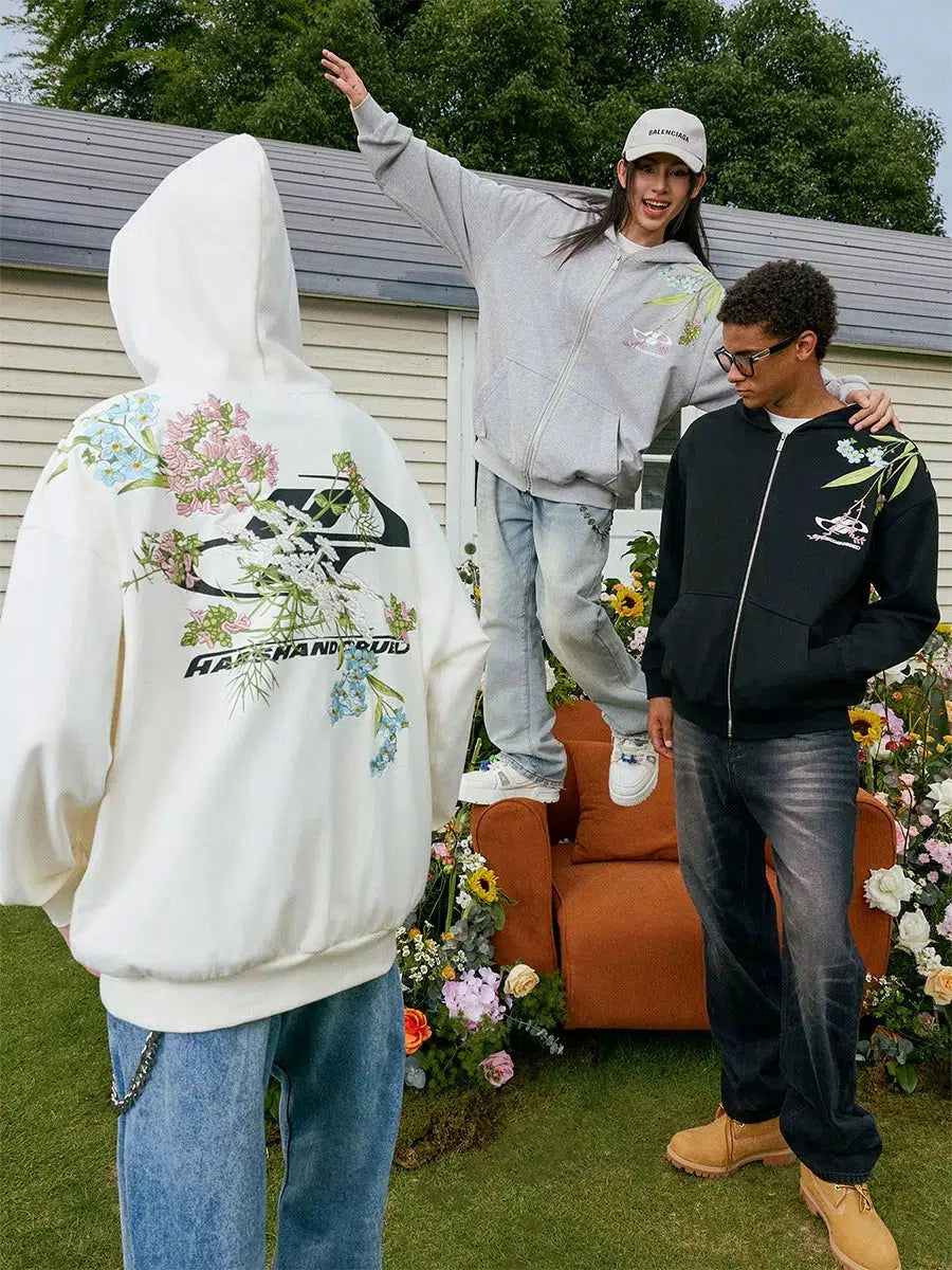 Floral Embroidery Hooded Jacket