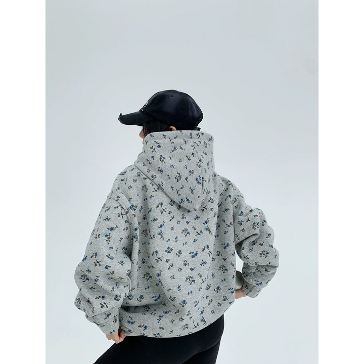 Floral Pattern Hooded Zip-Up Jacket