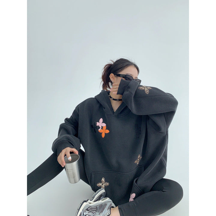 Floral Embroidery Oversized Hoodie