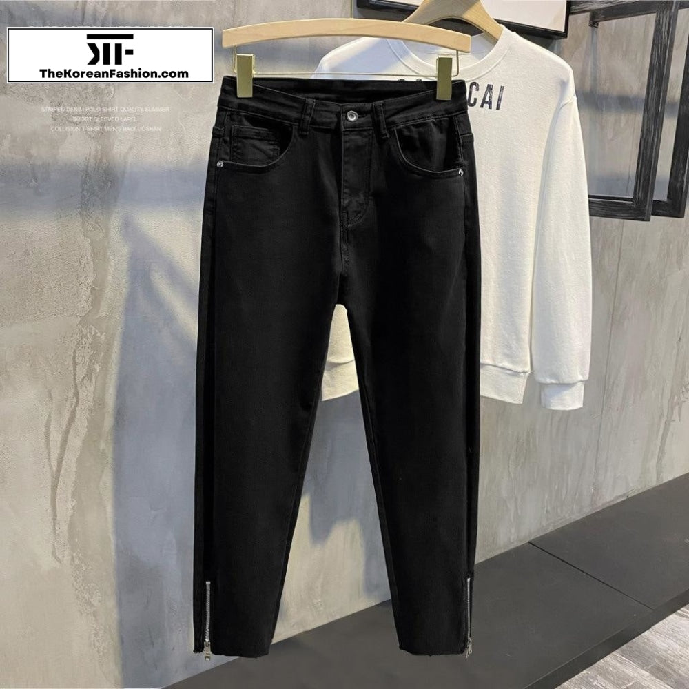 Foot Zipper Slim Jeans Black Jeans