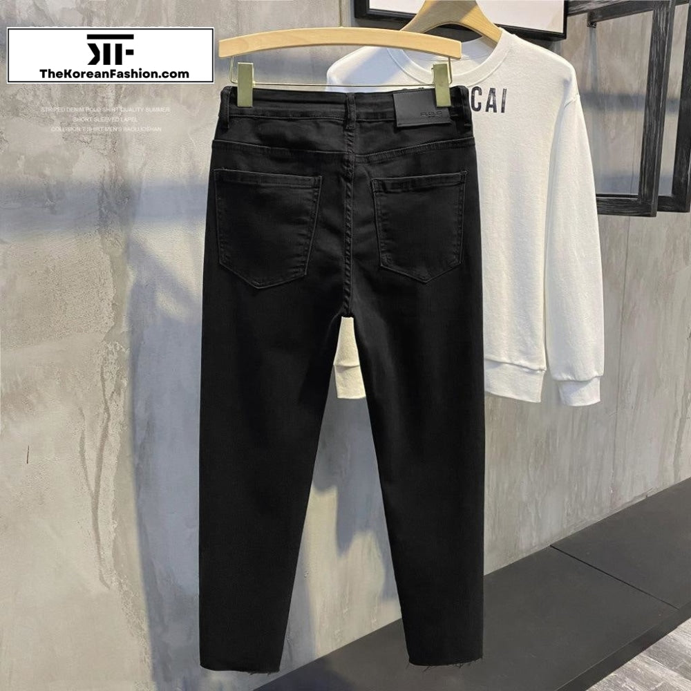 Foot Zipper Slim Jeans Black Jeans