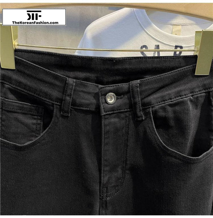 Foot Zipper Slim Jeans Black Jeans