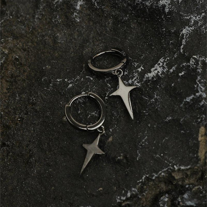 Four Pointed Star Drop Hoop Earrings