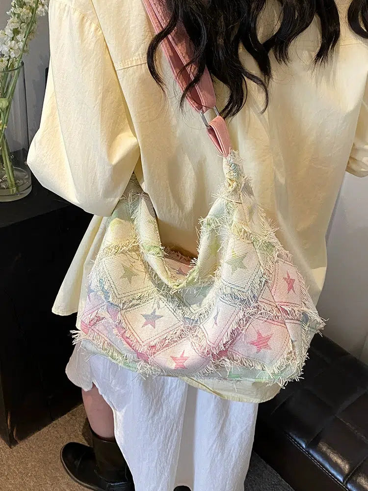 Frayed Star Pattern Shoulder Bag