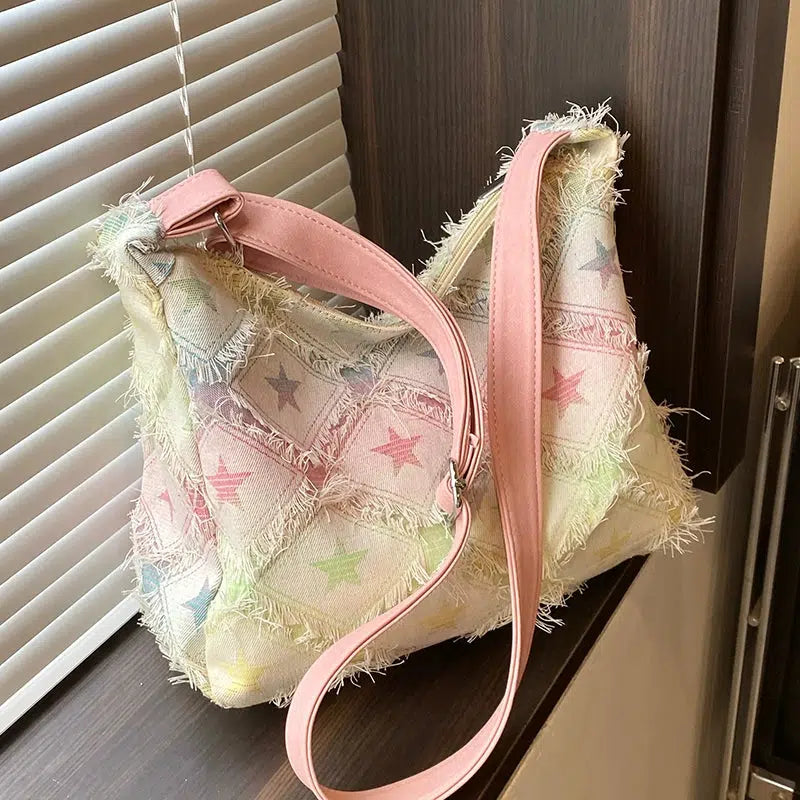 Frayed Star Pattern Shoulder Bag