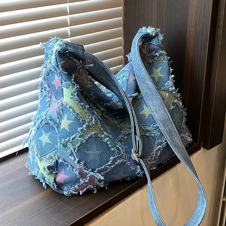 Frayed Star Pattern Shoulder Bag