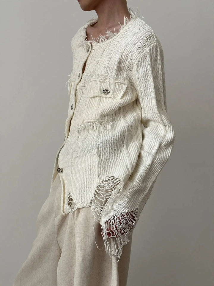 Fringe Metal Button Tassel Knit Cardigan