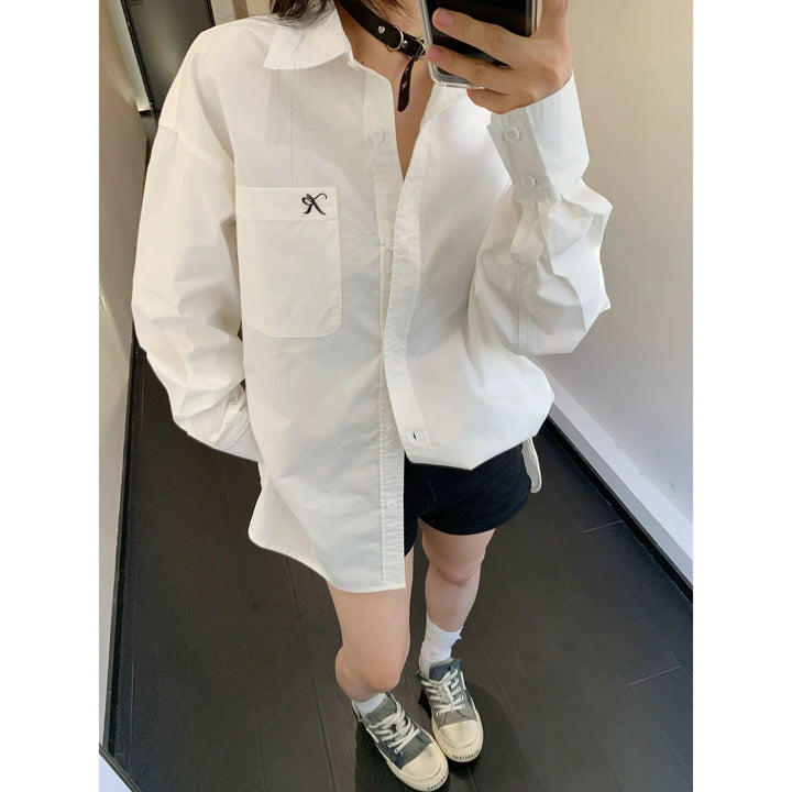 Embroidery Button-Up Long Sleeve Shirt