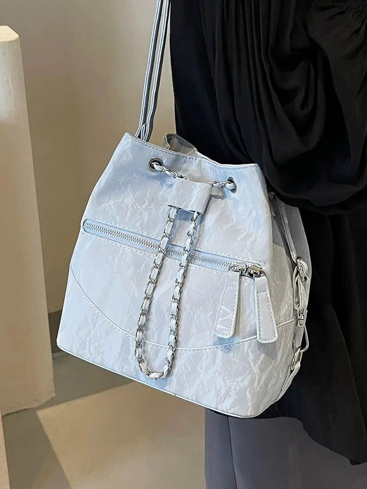 Front Pocket Chain Accent Bucket Bag