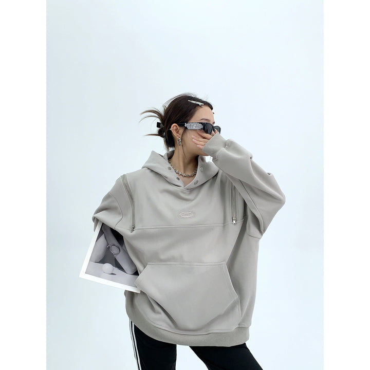 Front Pocket Zipper Shoulder Hoodie