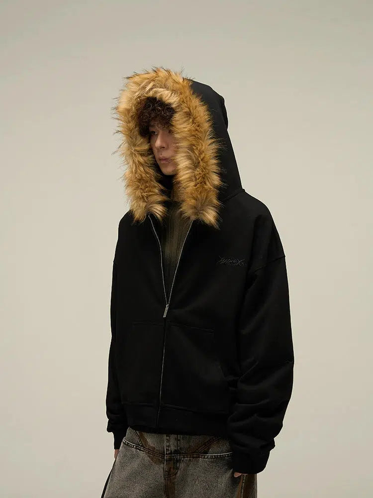 Fur black hoodie on sale