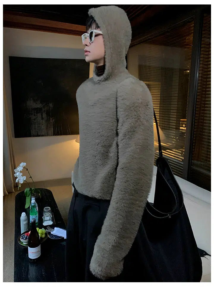 Furry Gray Hooded Sweater