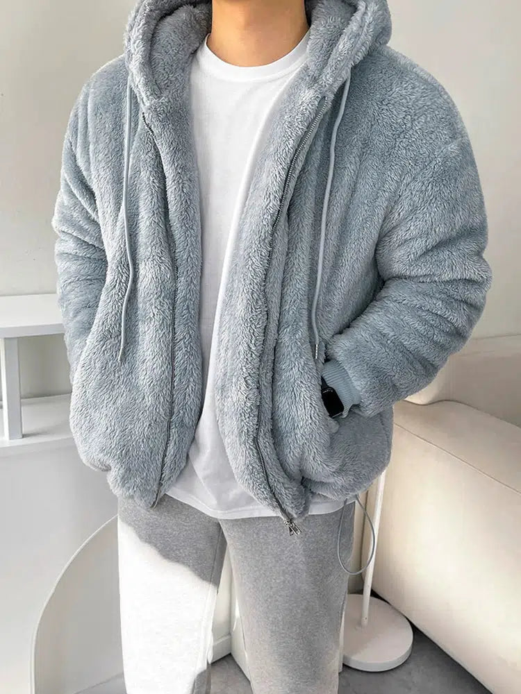 Furry Hooded Sweatshirt Jacket