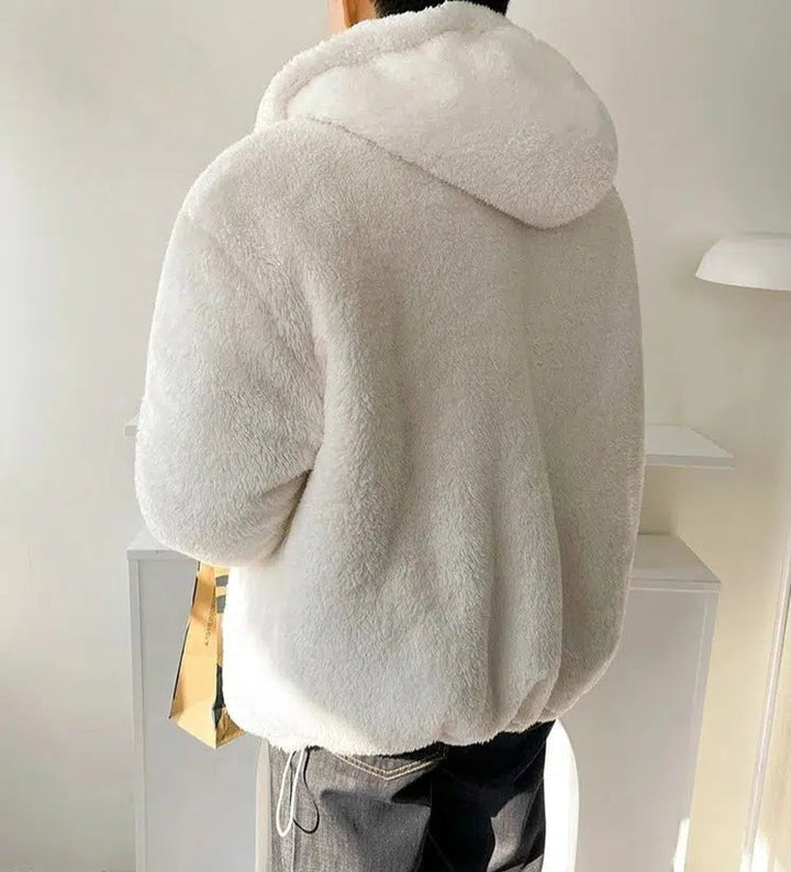 Furry Hooded Sweatshirt Jacket The Korean Fashion