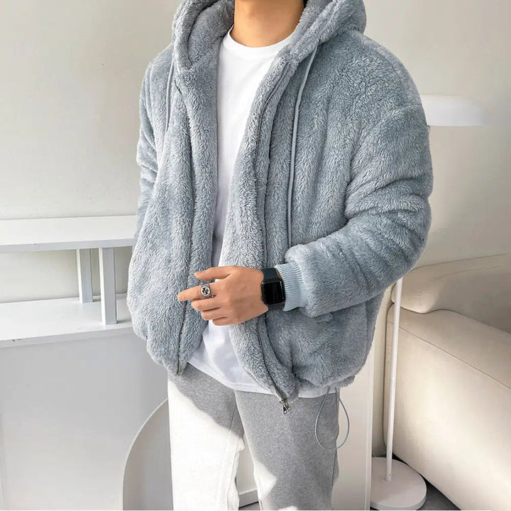 Furry Hooded Sweatshirt Jacket The Korean Fashion