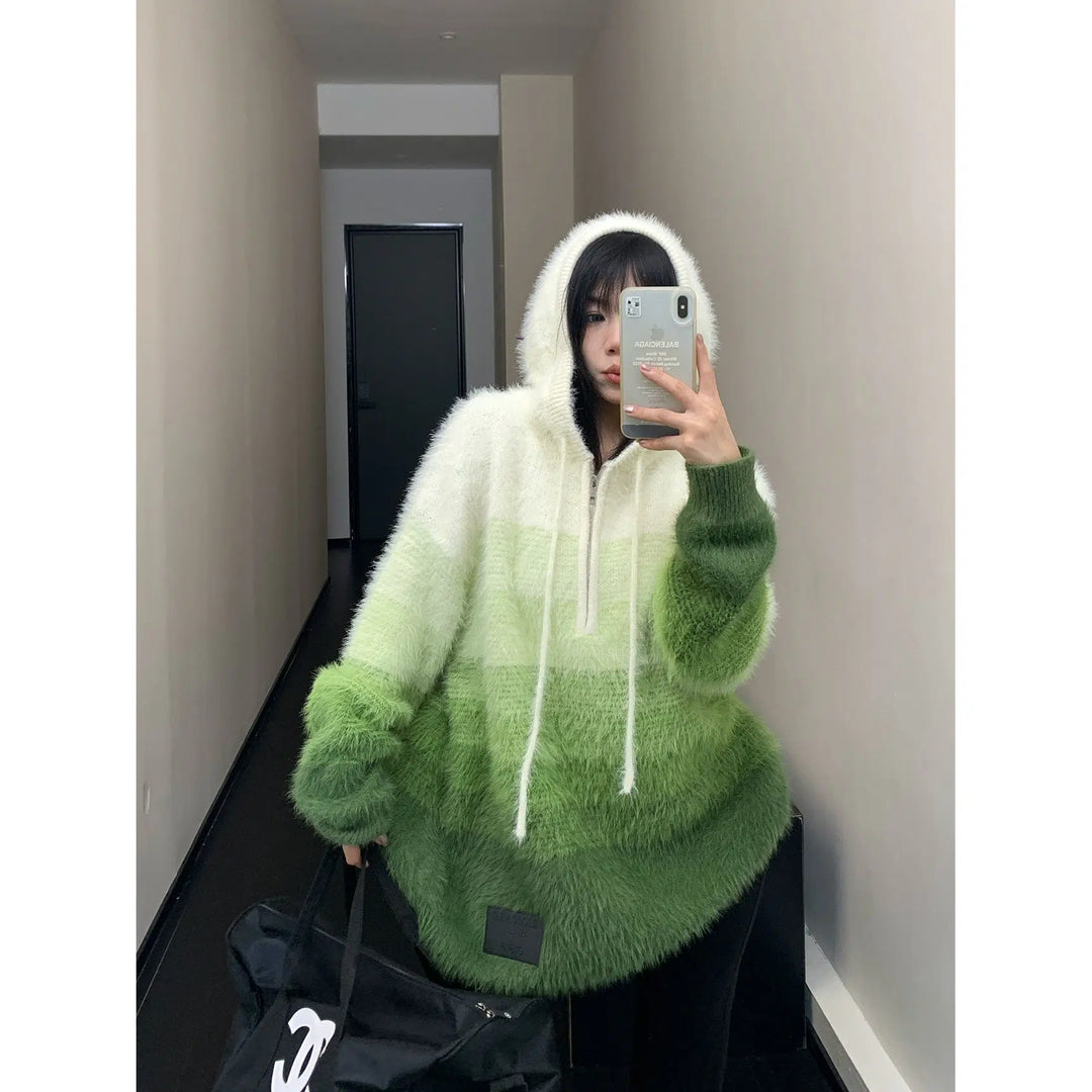 Gradient Fuzzy Hooded Sweatshirt